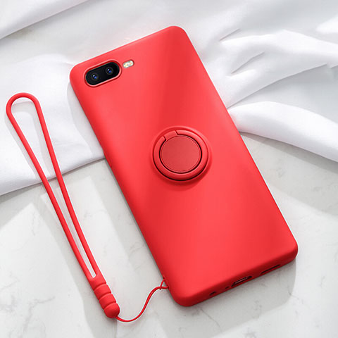 Custodia Silicone Ultra Sottile Morbida Cover con Magnetico Anello Supporto T02 per Oppo K1 Rosso