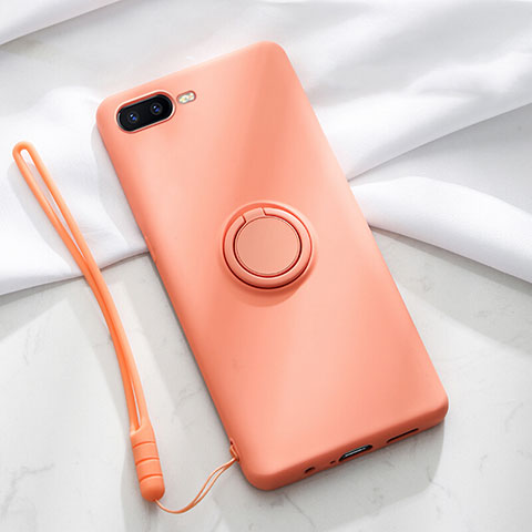 Custodia Silicone Ultra Sottile Morbida Cover con Magnetico Anello Supporto T02 per Oppo R17 Neo Arancione