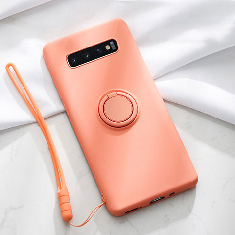 Custodia Silicone Ultra Sottile Morbida Cover con Magnetico Anello Supporto T02 per Samsung Galaxy S10 5G Arancione