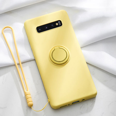 Custodia Silicone Ultra Sottile Morbida Cover con Magnetico Anello Supporto T02 per Samsung Galaxy S10 5G Giallo