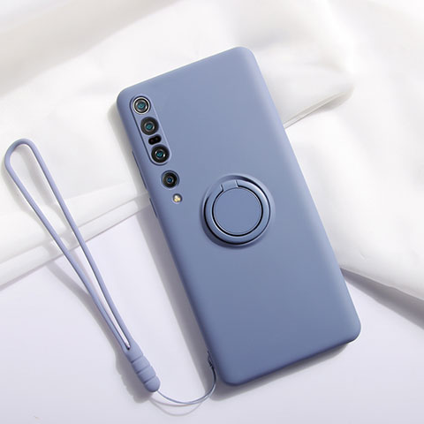 Custodia Silicone Ultra Sottile Morbida Cover con Magnetico Anello Supporto T02 per Xiaomi Mi 10 Pro Grigio