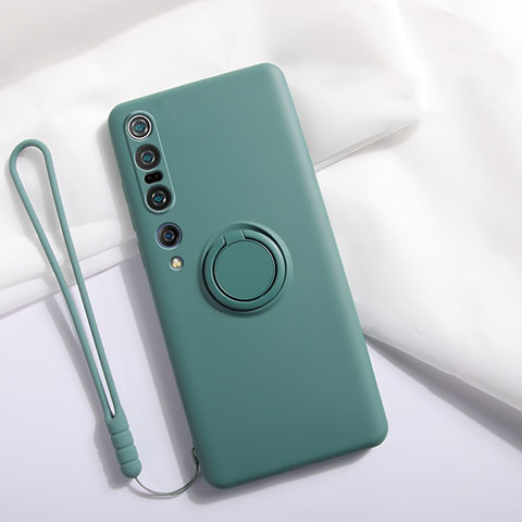 Custodia Silicone Ultra Sottile Morbida Cover con Magnetico Anello Supporto T02 per Xiaomi Mi 10 Pro Verde