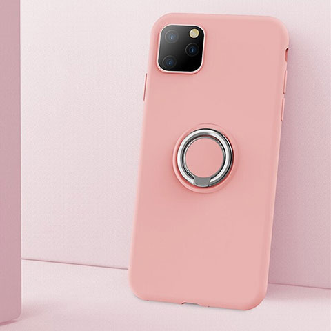 Custodia Silicone Ultra Sottile Morbida Cover con Magnetico Anello Supporto T03 per Apple iPhone 11 Pro Max Rosa