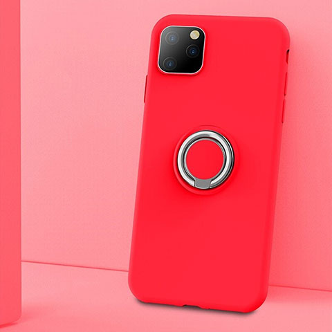 Custodia Silicone Ultra Sottile Morbida Cover con Magnetico Anello Supporto T03 per Apple iPhone 11 Pro Max Rosso