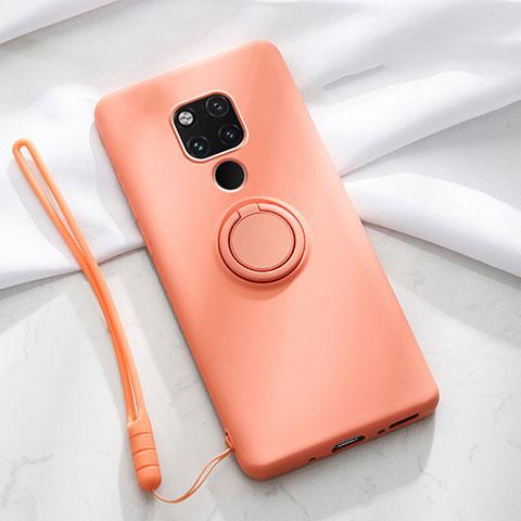 Custodia Silicone Ultra Sottile Morbida Cover con Magnetico Anello Supporto T03 per Huawei Mate 20 X 5G Arancione