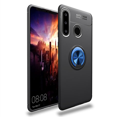 Custodia Silicone Ultra Sottile Morbida Cover con Magnetico Anello Supporto T03 per Huawei Nova 4e Blu e Nero