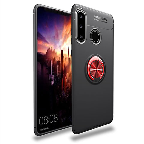 Custodia Silicone Ultra Sottile Morbida Cover con Magnetico Anello Supporto T03 per Huawei Nova 4e Rosso e Nero