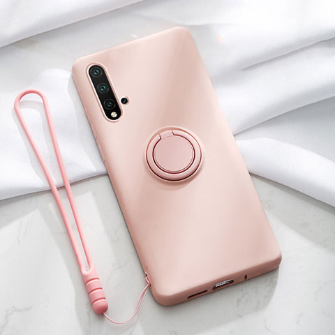 Custodia Silicone Ultra Sottile Morbida Cover con Magnetico Anello Supporto T03 per Huawei Nova 5 Pro Rosa