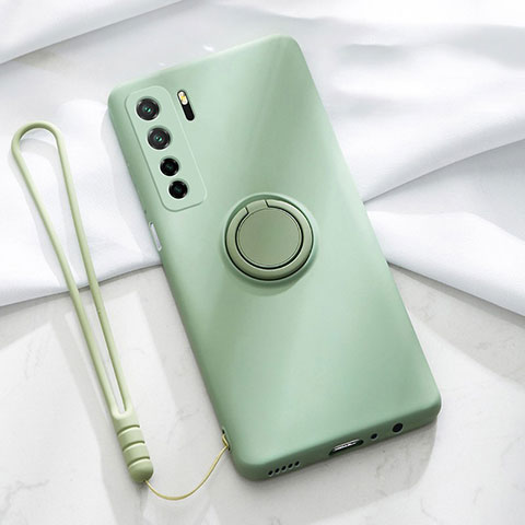 Custodia Silicone Ultra Sottile Morbida Cover con Magnetico Anello Supporto T03 per Huawei Nova 7 SE 5G Ciano