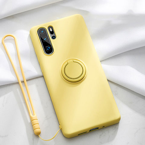 Custodia Silicone Ultra Sottile Morbida Cover con Magnetico Anello Supporto T03 per Huawei P30 Pro New Edition Giallo