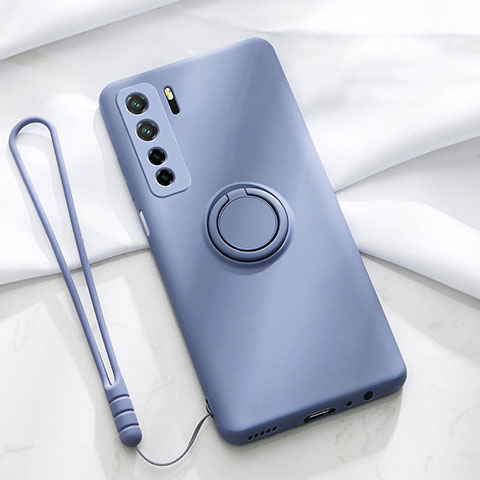 Custodia Silicone Ultra Sottile Morbida Cover con Magnetico Anello Supporto T03 per Huawei P40 Lite 5G Viola