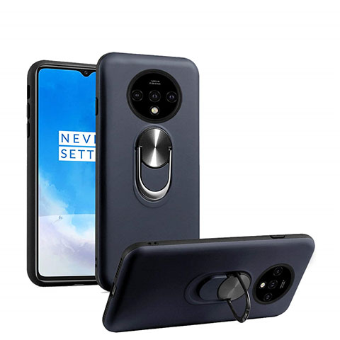 Custodia Silicone Ultra Sottile Morbida Cover con Magnetico Anello Supporto T03 per OnePlus 7T Blu