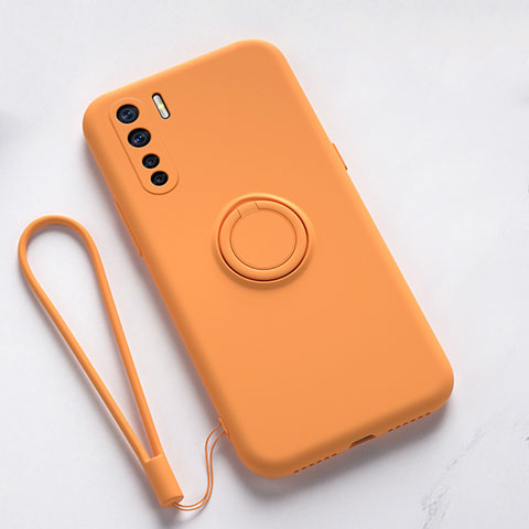 Custodia Silicone Ultra Sottile Morbida Cover con Magnetico Anello Supporto T03 per Oppo F15 Arancione