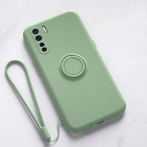 Custodia Silicone Ultra Sottile Morbida Cover con Magnetico Anello Supporto T03 per Oppo F15 Ciano