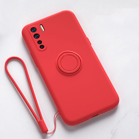 Custodia Silicone Ultra Sottile Morbida Cover con Magnetico Anello Supporto T03 per Oppo F15 Rosso