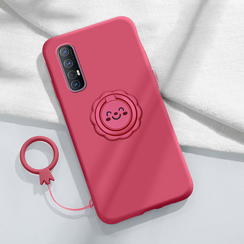 Custodia Silicone Ultra Sottile Morbida Cover con Magnetico Anello Supporto T03 per Oppo Find X2 Neo Rosso Rosa