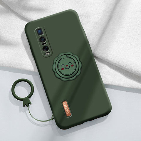 Custodia Silicone Ultra Sottile Morbida Cover con Magnetico Anello Supporto T03 per Oppo Find X2 Pro Verde