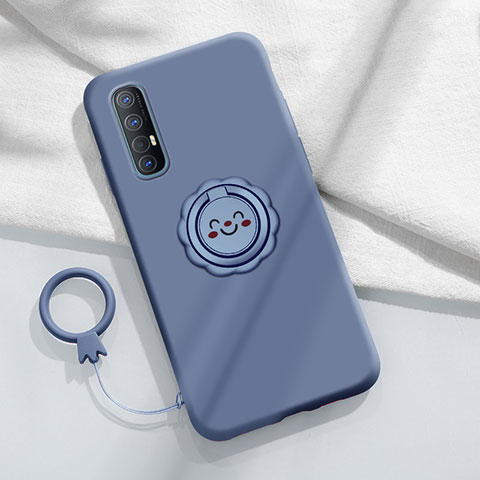 Custodia Silicone Ultra Sottile Morbida Cover con Magnetico Anello Supporto T03 per Oppo Reno3 Pro Grigio