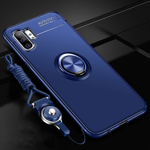 Custodia Silicone Ultra Sottile Morbida Cover con Magnetico Anello Supporto T03 per Samsung Galaxy Note 10 Plus Blu