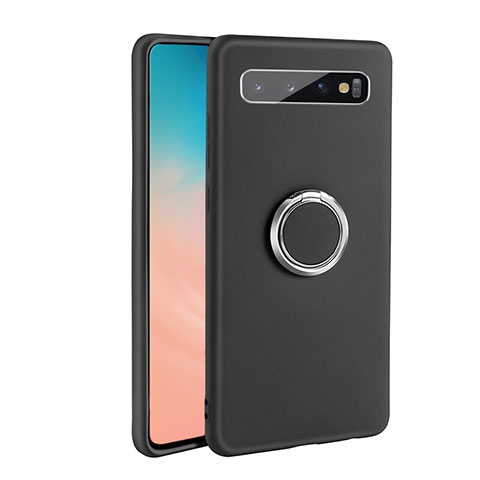 Custodia Silicone Ultra Sottile Morbida Cover con Magnetico Anello Supporto T03 per Samsung Galaxy S10 Nero