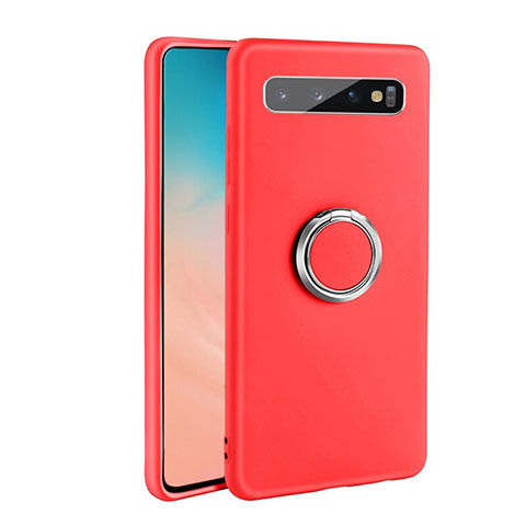 Custodia Silicone Ultra Sottile Morbida Cover con Magnetico Anello Supporto T03 per Samsung Galaxy S10 Rosso