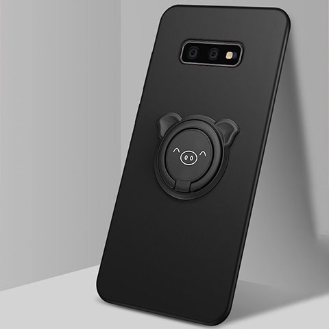 Custodia Silicone Ultra Sottile Morbida Cover con Magnetico Anello Supporto T03 per Samsung Galaxy S10e Nero