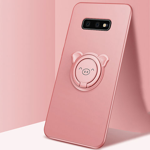 Custodia Silicone Ultra Sottile Morbida Cover con Magnetico Anello Supporto T03 per Samsung Galaxy S10e Oro Rosa