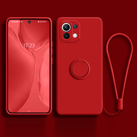 Custodia Silicone Ultra Sottile Morbida Cover con Magnetico Anello Supporto T03 per Xiaomi Mi 11 Lite 5G NE Rosso