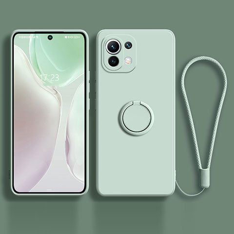 Custodia Silicone Ultra Sottile Morbida Cover con Magnetico Anello Supporto T03 per Xiaomi Mi 11 Lite 5G NE Verde Pastello