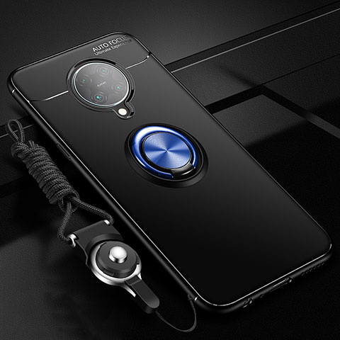 Custodia Silicone Ultra Sottile Morbida Cover con Magnetico Anello Supporto T03 per Xiaomi Poco F2 Pro Blu e Nero