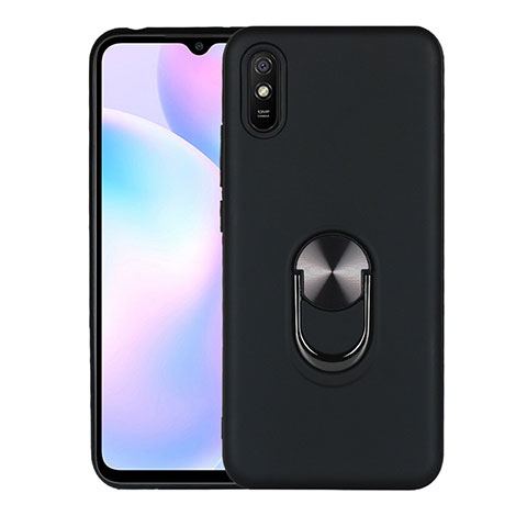 Custodia Silicone Ultra Sottile Morbida Cover con Magnetico Anello Supporto T03 per Xiaomi Redmi 9A Nero