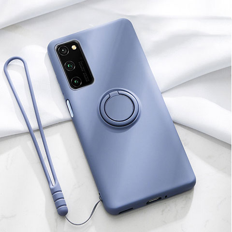 Custodia Silicone Ultra Sottile Morbida Cover con Magnetico Anello Supporto T04 per Huawei Honor V30 5G Viola