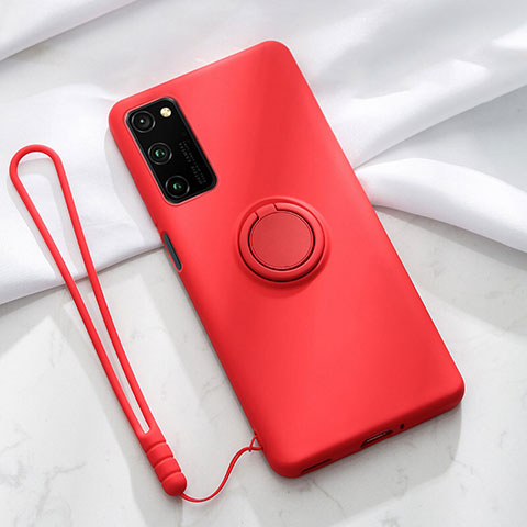 Custodia Silicone Ultra Sottile Morbida Cover con Magnetico Anello Supporto T04 per Huawei Honor V30 Pro 5G Rosso