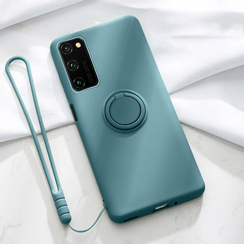 Custodia Silicone Ultra Sottile Morbida Cover con Magnetico Anello Supporto T04 per Huawei Honor View 30 5G Verde