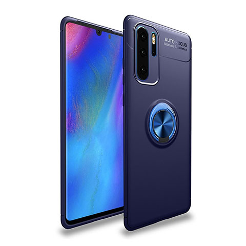 Custodia Silicone Ultra Sottile Morbida Cover con Magnetico Anello Supporto T04 per Huawei P30 Pro Blu