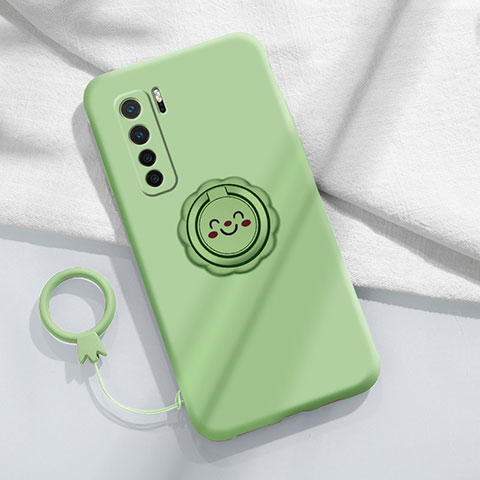 Custodia Silicone Ultra Sottile Morbida Cover con Magnetico Anello Supporto T04 per Huawei P40 Lite 5G Ciano