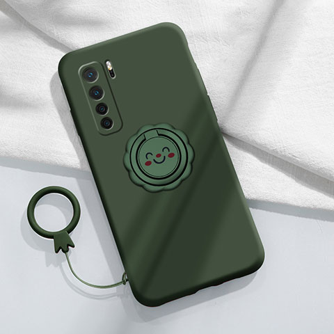 Custodia Silicone Ultra Sottile Morbida Cover con Magnetico Anello Supporto T04 per Huawei P40 Lite 5G Verde