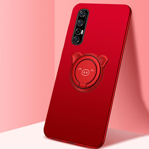 Custodia Silicone Ultra Sottile Morbida Cover con Magnetico Anello Supporto T04 per Oppo Find X2 Neo Rosso