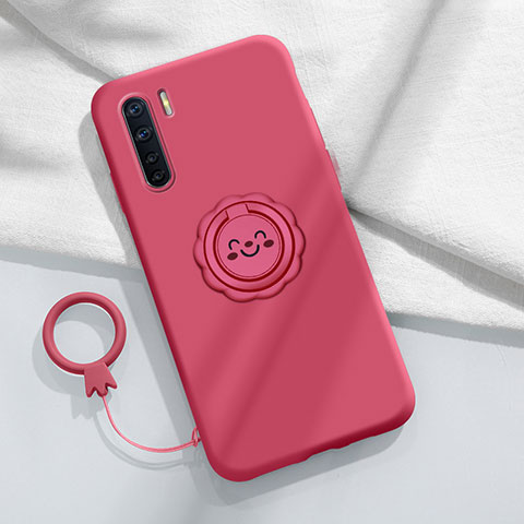 Custodia Silicone Ultra Sottile Morbida Cover con Magnetico Anello Supporto T04 per Oppo Reno3 Rosso Rosa