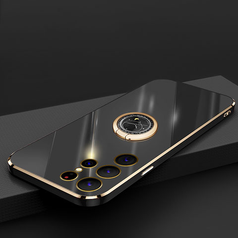 Custodia Silicone Ultra Sottile Morbida Cover con Magnetico Anello Supporto T04 per Samsung Galaxy S22 Ultra 5G Nero