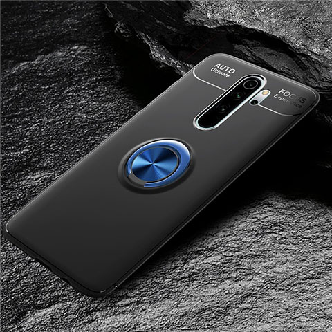 Custodia Silicone Ultra Sottile Morbida Cover con Magnetico Anello Supporto T04 per Xiaomi Redmi Note 8 Pro Blu e Nero