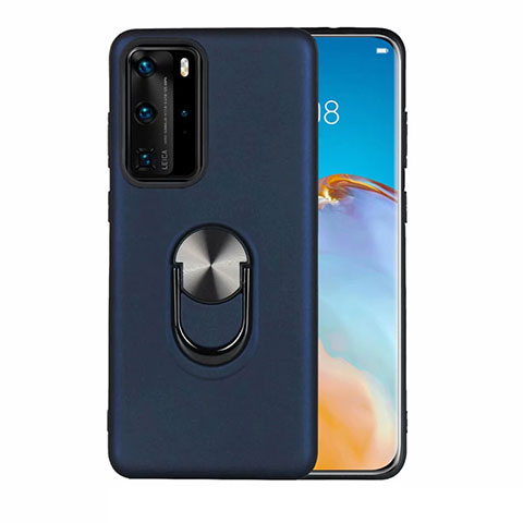 Custodia Silicone Ultra Sottile Morbida Cover con Magnetico Anello Supporto T05 per Huawei P40 Pro Blu