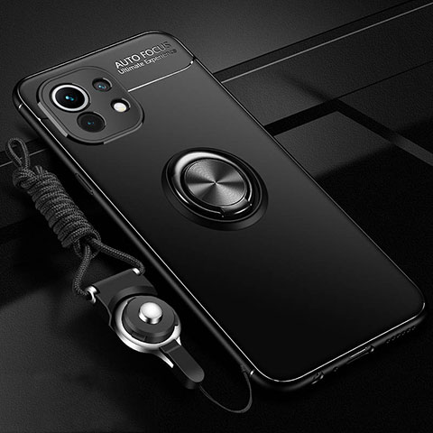 Custodia Silicone Ultra Sottile Morbida Cover con Magnetico Anello Supporto T05 per Xiaomi Mi 11 Lite 5G NE Nero