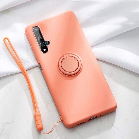 Custodia Silicone Ultra Sottile Morbida Cover con Magnetico Anello Supporto T06 per Huawei Honor 20 Arancione