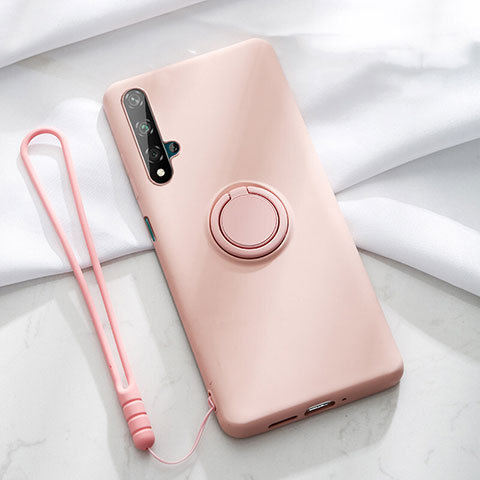 Custodia Silicone Ultra Sottile Morbida Cover con Magnetico Anello Supporto T06 per Huawei Honor 20S Rosa