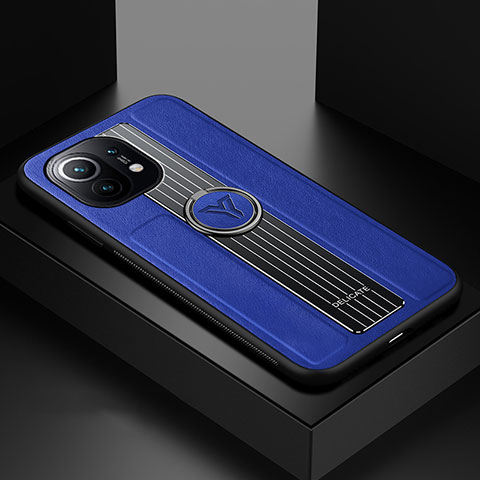 Custodia Silicone Ultra Sottile Morbida Cover con Magnetico Anello Supporto T06 per Xiaomi Mi 11 Lite 5G Blu