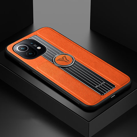 Custodia Silicone Ultra Sottile Morbida Cover con Magnetico Anello Supporto T06 per Xiaomi Mi 11 Lite 5G NE Arancione