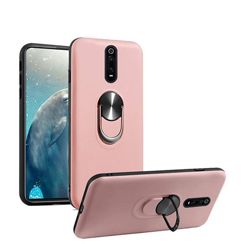 Custodia Silicone Ultra Sottile Morbida Cover con Magnetico Anello Supporto T08 per Xiaomi Mi 9T Pro Oro Rosa