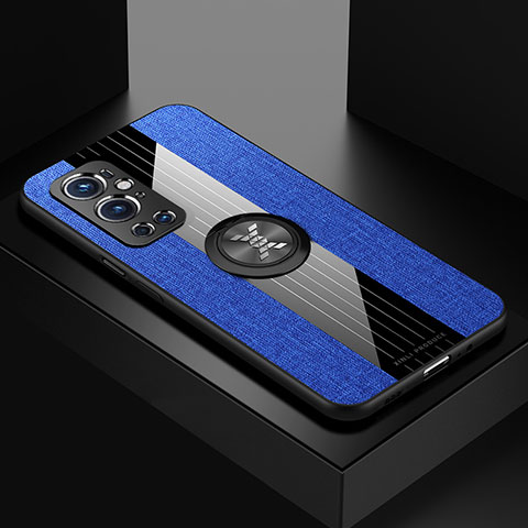 Custodia Silicone Ultra Sottile Morbida Cover con Magnetico Anello Supporto X01L per OnePlus 9 Pro 5G Blu