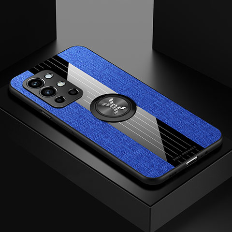 Custodia Silicone Ultra Sottile Morbida Cover con Magnetico Anello Supporto X01L per OnePlus 9R 5G Blu